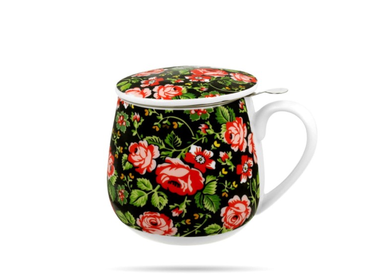 Kubek baryłka z zaparzaczem 430 ml kwiaty Krakowski porcelana DUO