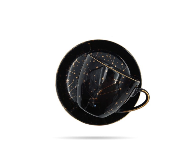 2 czarne filiżanki ze spodkami Zodiak BOGUCICE