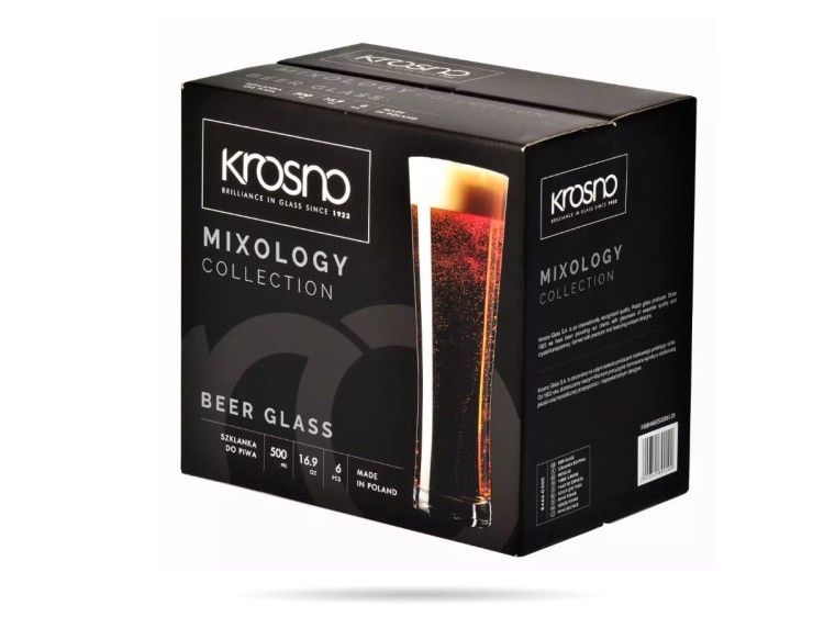 Szklanki do piwa typu klepsydra 500 ml zestaw 6  szt Mixology KROSNO