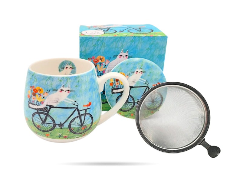 Kubek baryłka z zaparzaczem 430 ml Koci świat rower DUO