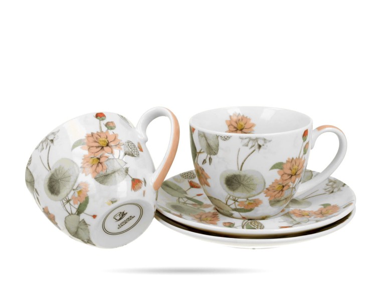 Filiżanki ze spodkami 280 ml kwiaty Yvonne 2 szt porcelana na prezent DUO