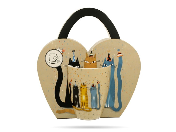 Kubek w koszyczku 360 ml Koci świat party porcelana na prezent DUO