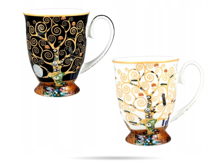 Kubki w sercu Klimt Drzewo życia 300 ml 2 szt porcelana na prezent CARMANI