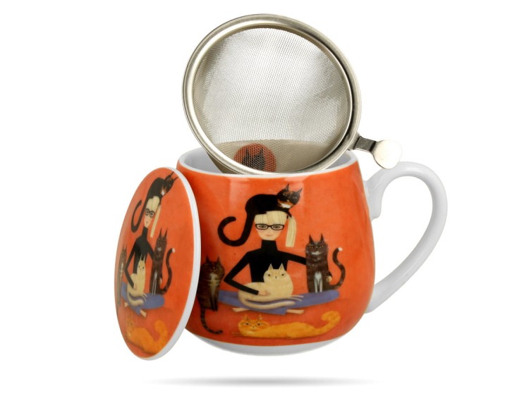 Kubek baryłka z zaparzaczem Koci świat Cindy i koty 430 ml porcelana DUO