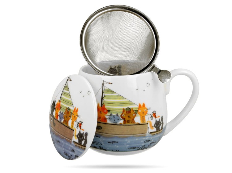 Kubek baryłka z zaparzaczem Koci świat Marynarze 430 ml porcelana DUO