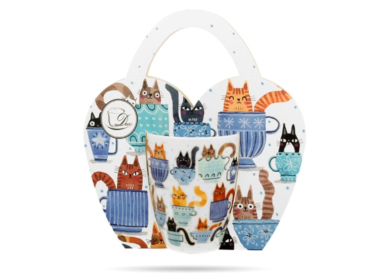 Kubek w koszyczku Classic Koci świat koty w filiżankach 360 ml DUO