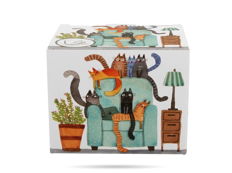 Kubek baryłka Koci świat koty w fotelu 430 ml porcelana na prezent DUO