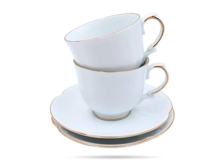 Filiżanki ze spodkami 220 ml 2 szt prezent Perla Gold PORCELANA BOGUCICE