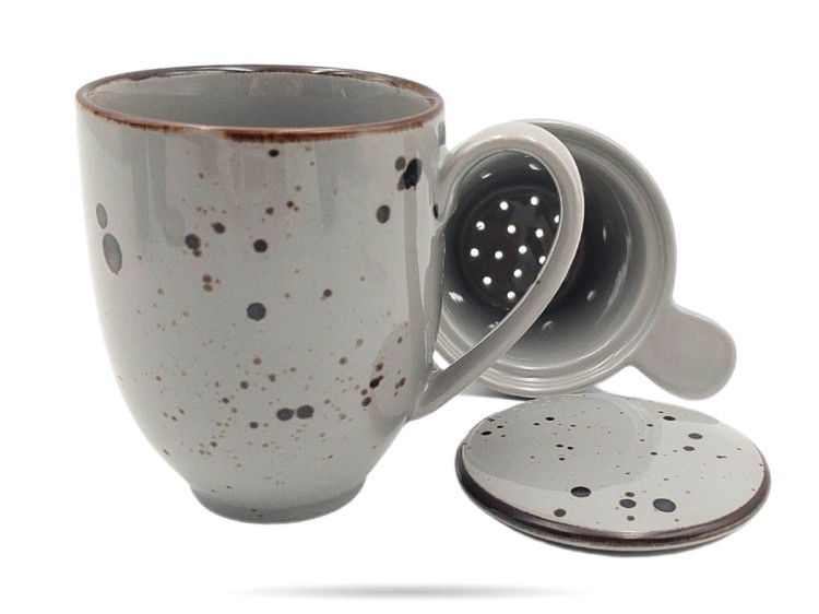 Kubek z pokrywką 400 ml zaparzacz Cottage Grey Alumina PORCELANA BOGUCICE