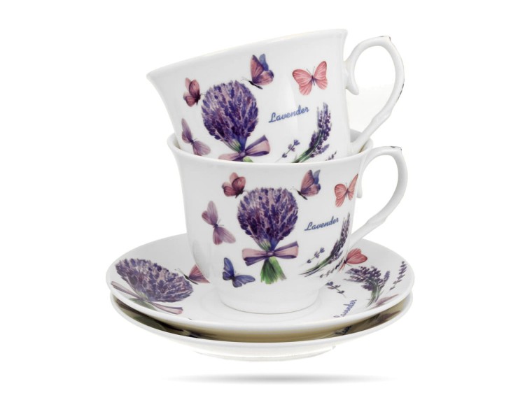 Filiżanki ze spodkami lawenda Violet 250 ml 2 szt prezent porcelana DUO