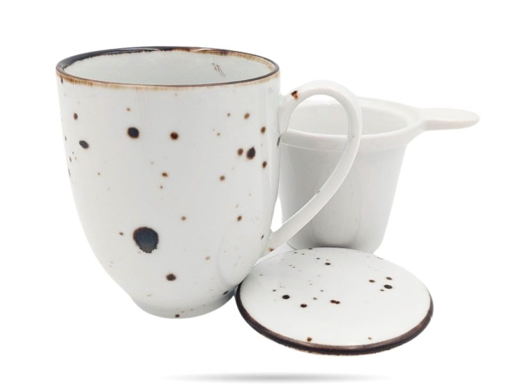 Kubek z pokrywką 400 ml zaparzacz Cottage White Alumina PORCELANA BOGUCICE