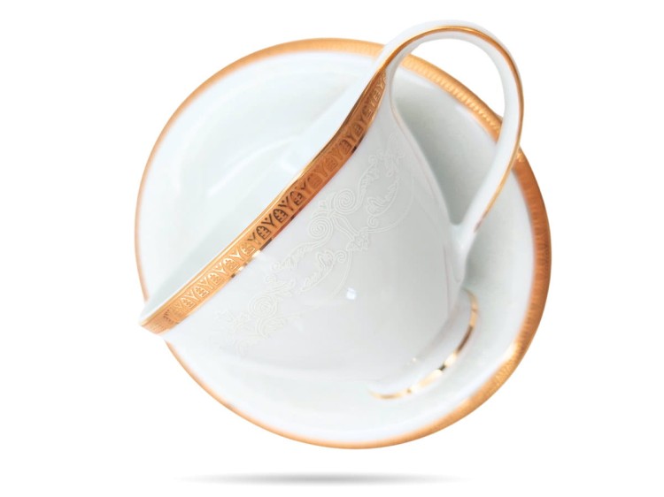 Filiżanki ze spodkiem 200 ml Antonio Gold Plus prezent PORCELANA BOGUCICE