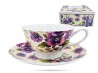 Filiżanka ze spodkiem kwiaty bratki 250 ml porcelana na prezent CARMANI