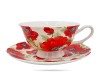 Filiżanka ze spodkiem kwiaty maki 250 ml porcelana na prezent CARMANI