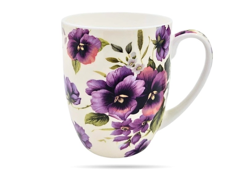 Kubek kwiaty bratki 420 ml porcelana na prezent CARMANI