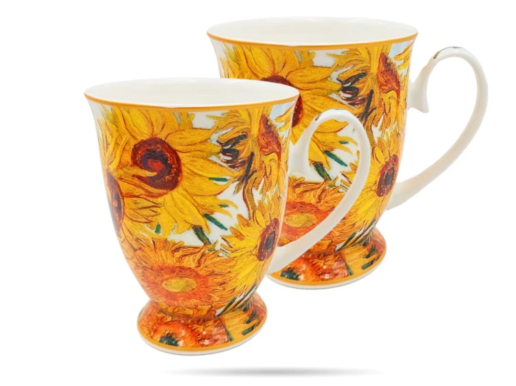 Kubki w sercu Van Gogh Słoneczniki 300 ml 2 szt porcelana na prezent CARMANI