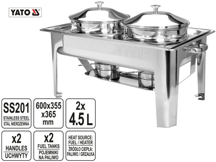 Podgrzewacz bufetowy z kociołkami 2x4,5L YATO.