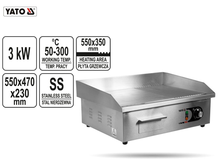 Płyta grillowa płaska 1/3 ryflowana 3,0 kW YATO