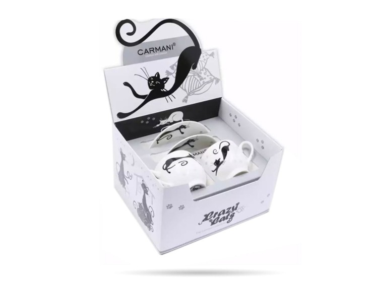 Filiżanki ze spodkami 100 ml koty poducha Crazy Cat espresso CARMANI
