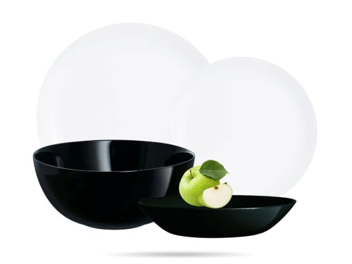 Serwis obiadowy z dużą salaterką 6 os 19 el czarno biały Diwali LUMINARC