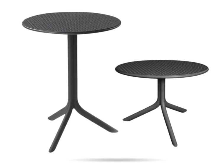 Stolik ogrodowy Step ażur czarny antracyt ∅ 60,5 cm, wys. 76,5 i 40 cm NARDI