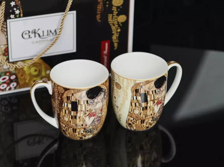 Kubki Klimt Pocałunek 450 ml 2 szt porcelana na prezent CARMANI