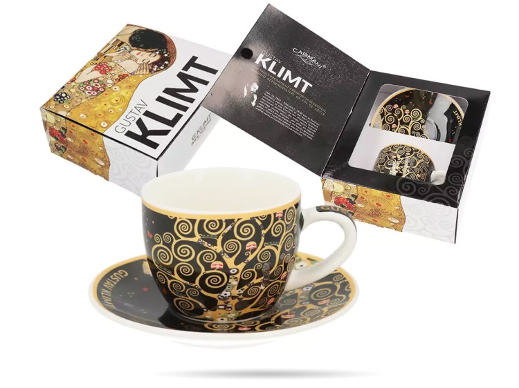 Filiżanka ze spodkiem Klimt Drzewo życia espresso 80 ml prezent CARMANI