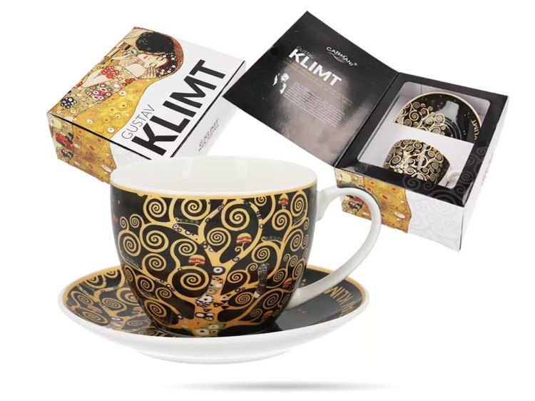 Filiżanka ze spodkiem Klimt Drzewo życia 250 ml porcelana CARMANI
