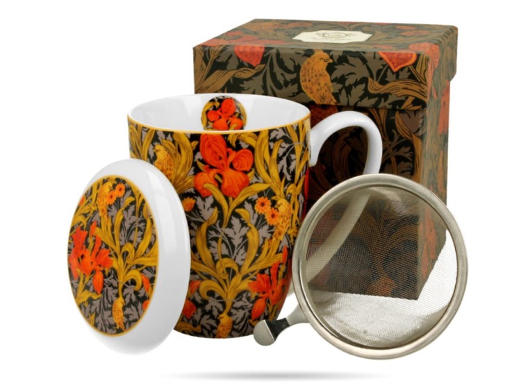 Kubek z zaparzaczem Morris Pomarańczowe Irysy 350 ml  porcelana DUO