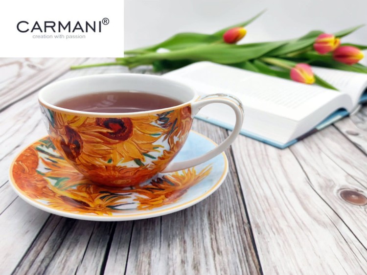 Filiżanka ze spodkiem 360 ml Słoneczniki Van Gogh porcelana CARMANI