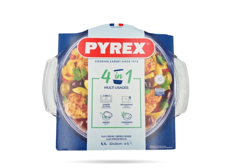 Szklane naczynie żaroodporne z pokrywą średnica 26 cm 5,1 L PYREX