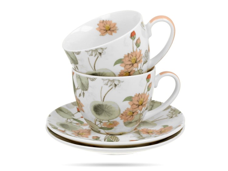Filiżanki ze spodkami 280 ml kwiaty Yvonne 2 szt porcelana na prezent DUO