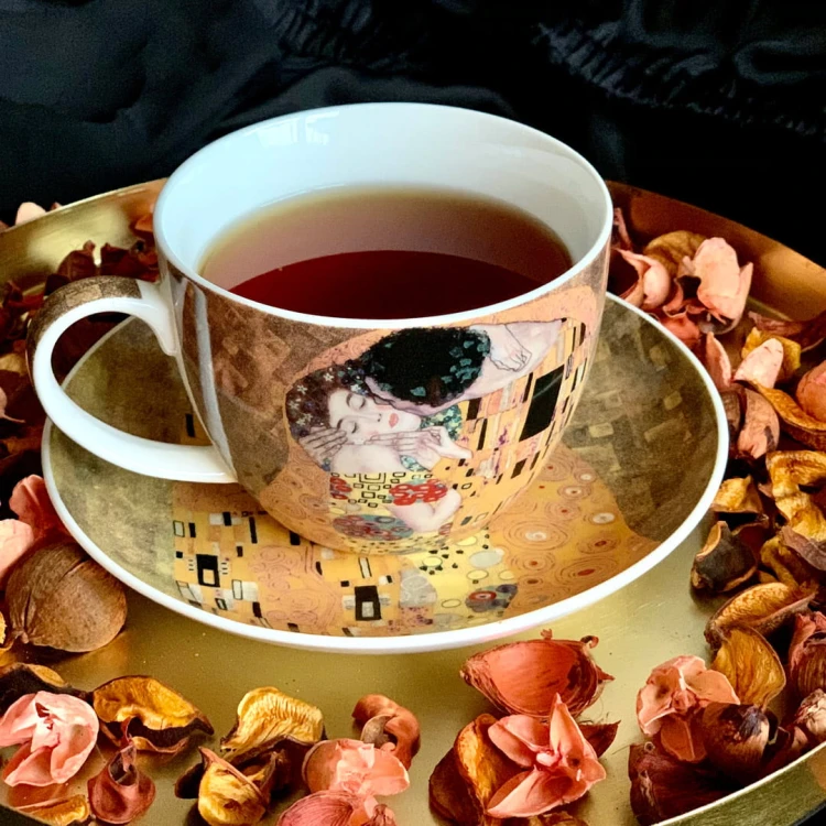 Filiżanka ze spodkiem Klimt Pocałunek 470 ml Jumbo porcelana na prezent DUO