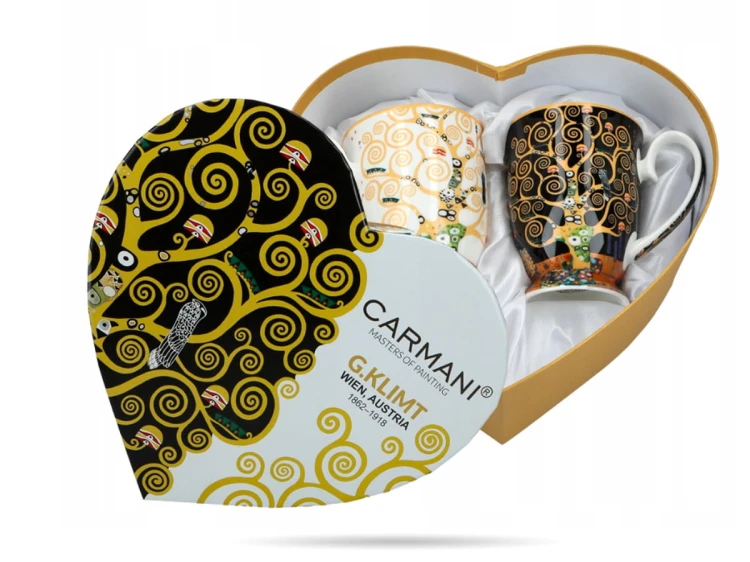 Kubki w sercu Klimt Drzewo życia 300 ml 2 szt porcelana na prezent CARMANI
