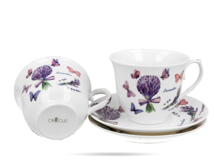 Filiżanki ze spodkami lawenda Violet 250 ml 2 szt prezent porcelana DUO