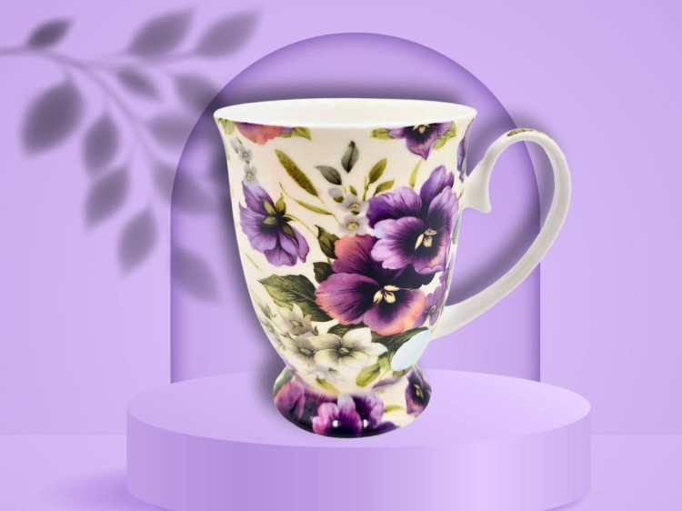 Kubki w sercu kwiaty bratki 300 ml 2 szt porcelana na prezent CARMANI