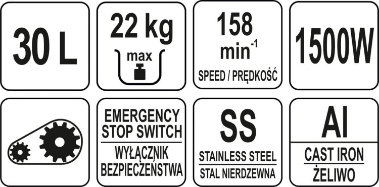 Mikser spiralny z uchylną głowicą 30 litrów YATO