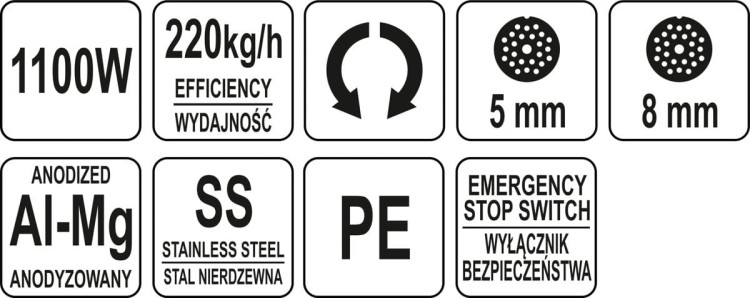 Maszynka do mielenia mięsa 1100W 220kg/h YATO