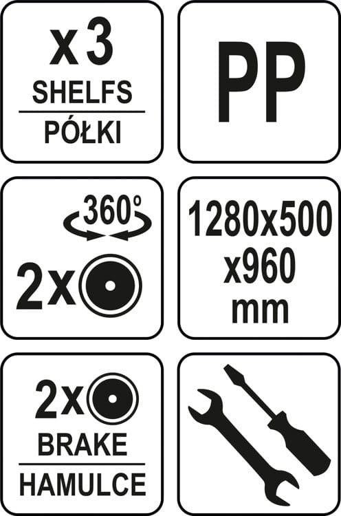 Wózek kelnerski serwisowy 3-półkowy YATO