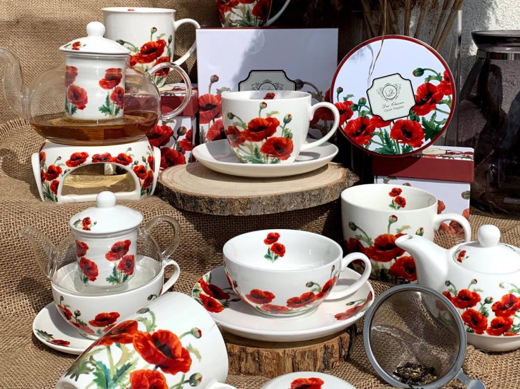 Kubek baryłka kwiaty maki 430 ml Poppies porcelana na prezent DUO