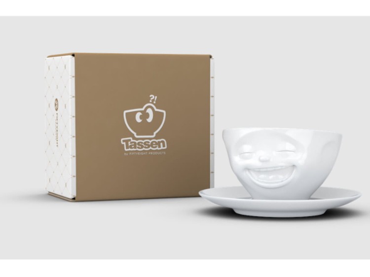 Uśmiechnięta filiżanka ze spodkiem LAUGHING prezent Tassen 58PRODUCTS