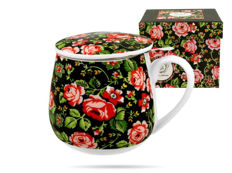 Kubek baryłka z zaparzaczem 430 ml kwiaty Krakowski porcelana DUO