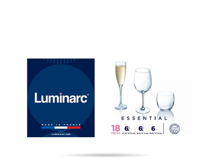 Szkło na prezent 18 elementów kieliszki szklanki Essential LUMINARC