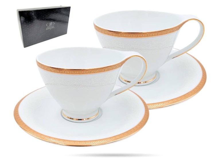 Filiżanki ze spodkiem 200 ml Antonio Gold Plus prezent PORCELANA BOGUCICE