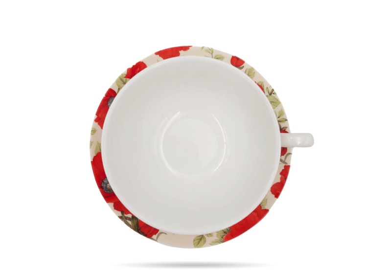 Filiżanka ze spodkiem kwiaty maki 250 ml porcelana na prezent CARMANI