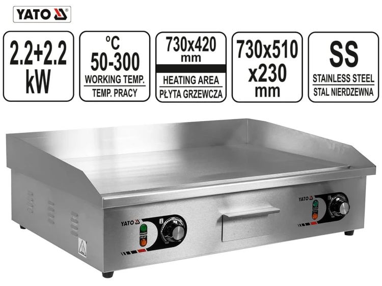 Płyta grillowa płaska o mocy 2x  2,2kW YATO