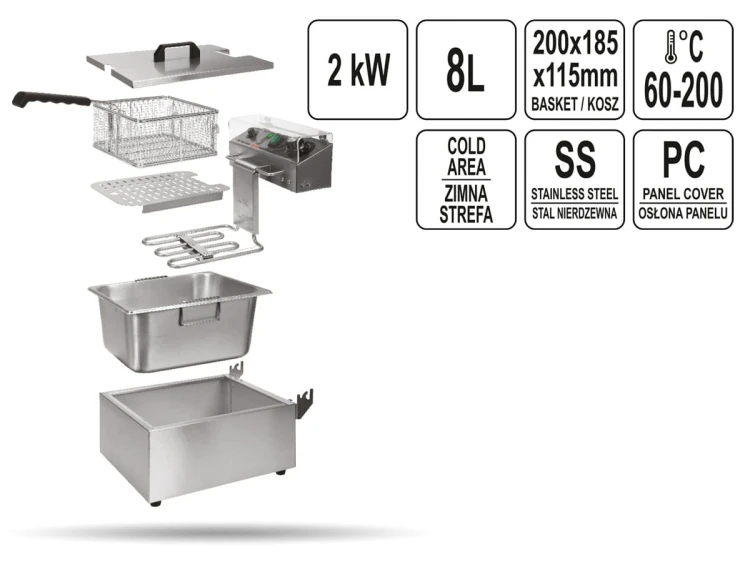 Frytownica 1-komorowa 8 L i 2 kW YATO