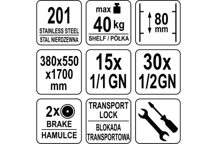 Wózek transportowy 15 x GN 1/1 YATO
