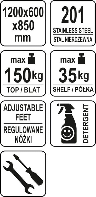 Stół przystawny skręcany z półką 120x60x85 YATO