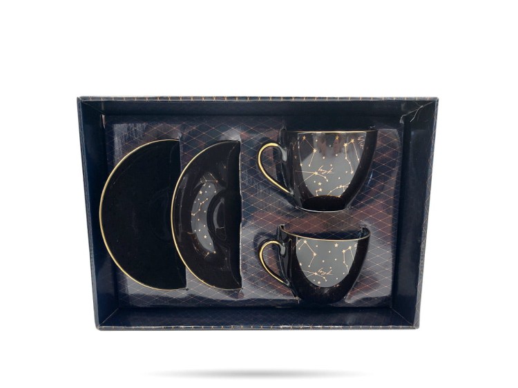 2 czarne filiżanki ze spodkami Zodiak BOGUCICE